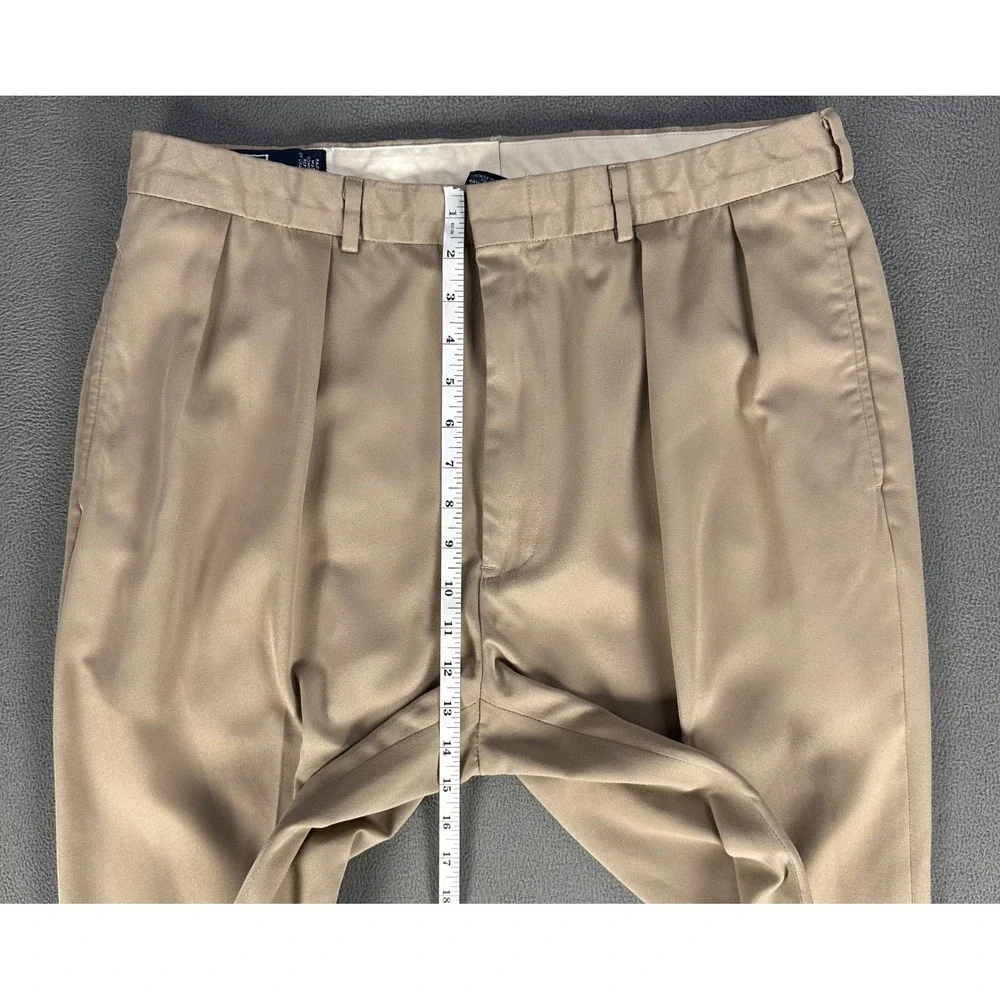 Polo Ralph Lauren Pants Slacks 36x32 Beige Pleated Cuffed Polyester Old Money